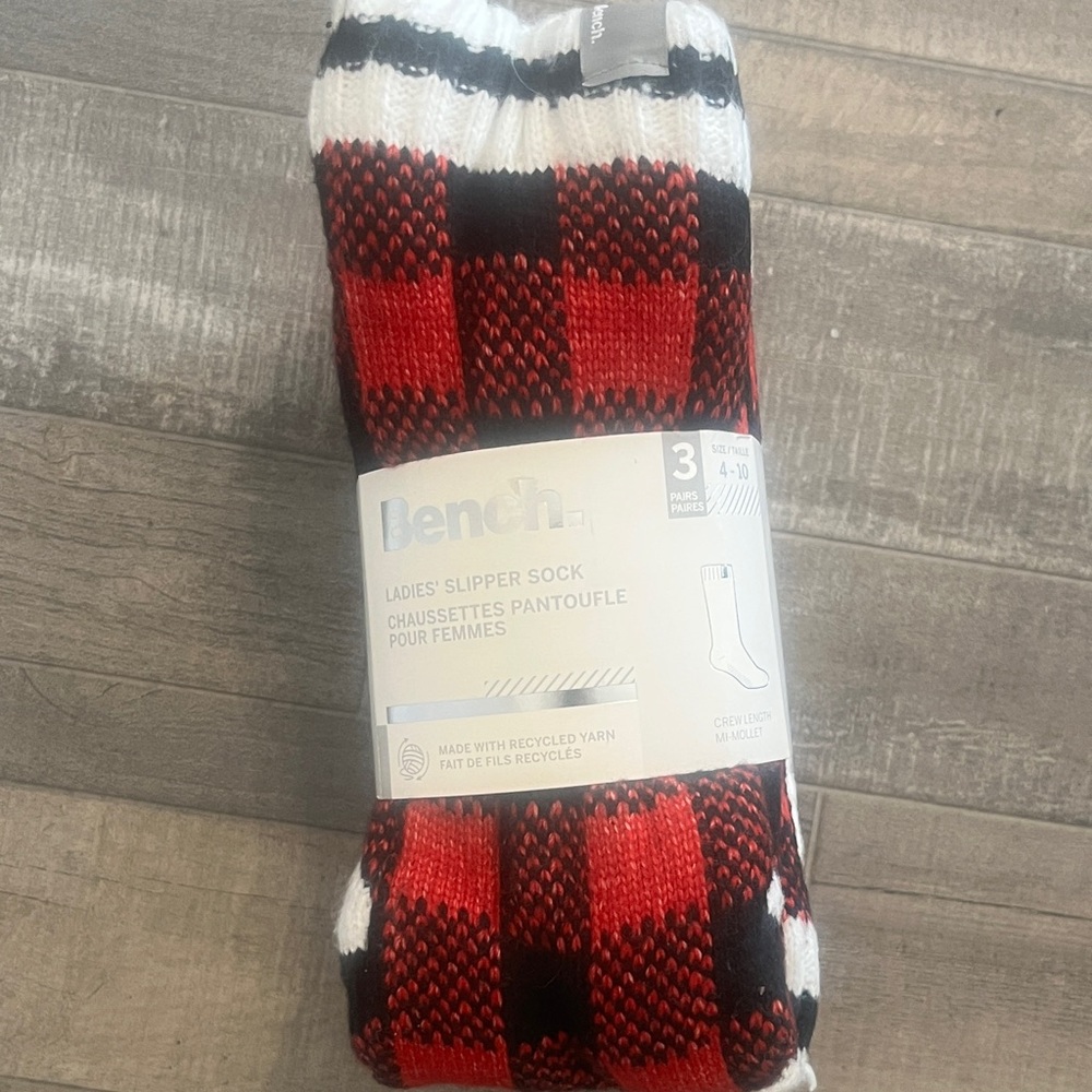 Bench Women’s 3-Pack Crew Socks - Gray, White & Black with Red